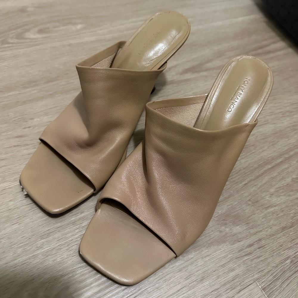 Tony Bianco Tan Sheep Nappa Mules Heel